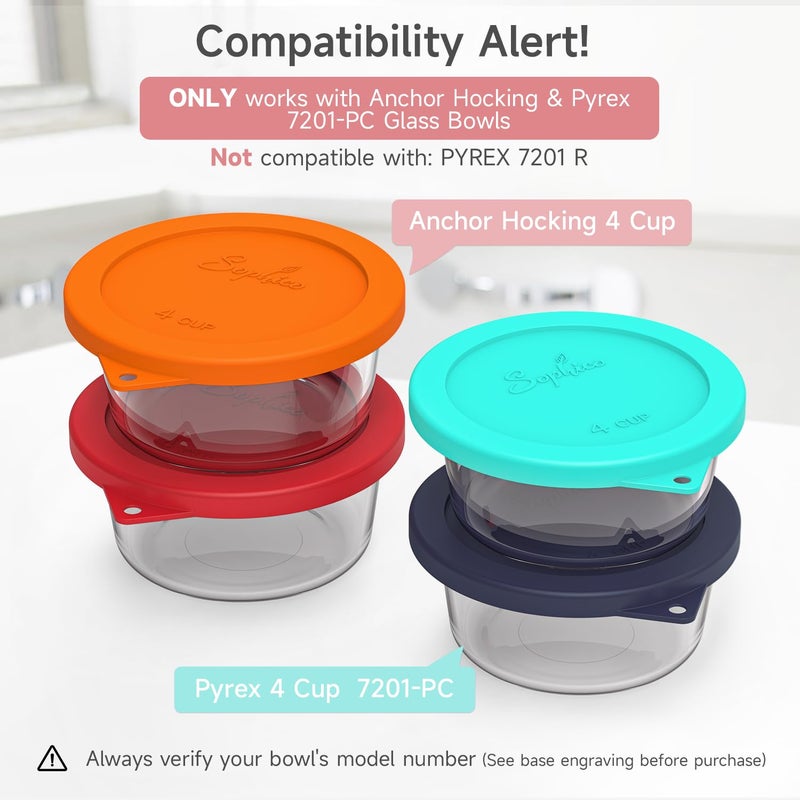 Sophico 4 Cup Round Silicone Storage Cover Lids Replacement for Anchor Hocking and Pyrex 7201-PC Glass Bowls (Container not Included) (Red-2 Pack) - Image 2